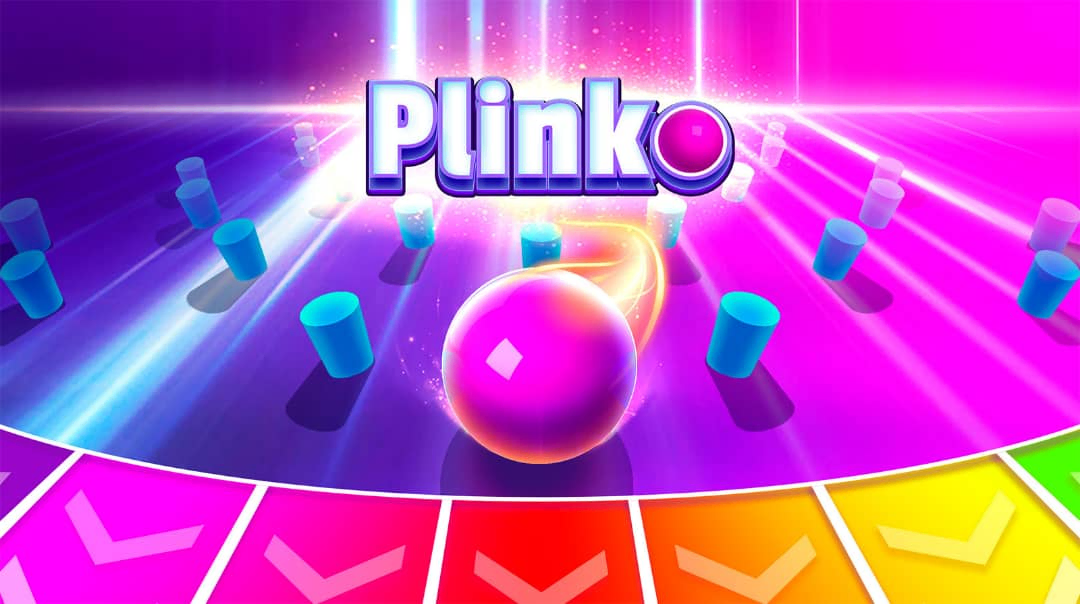 Pantalla oficial del juego Plinko Colombia mostrando el tablero con multiplicadores dorados y bola en movimiento