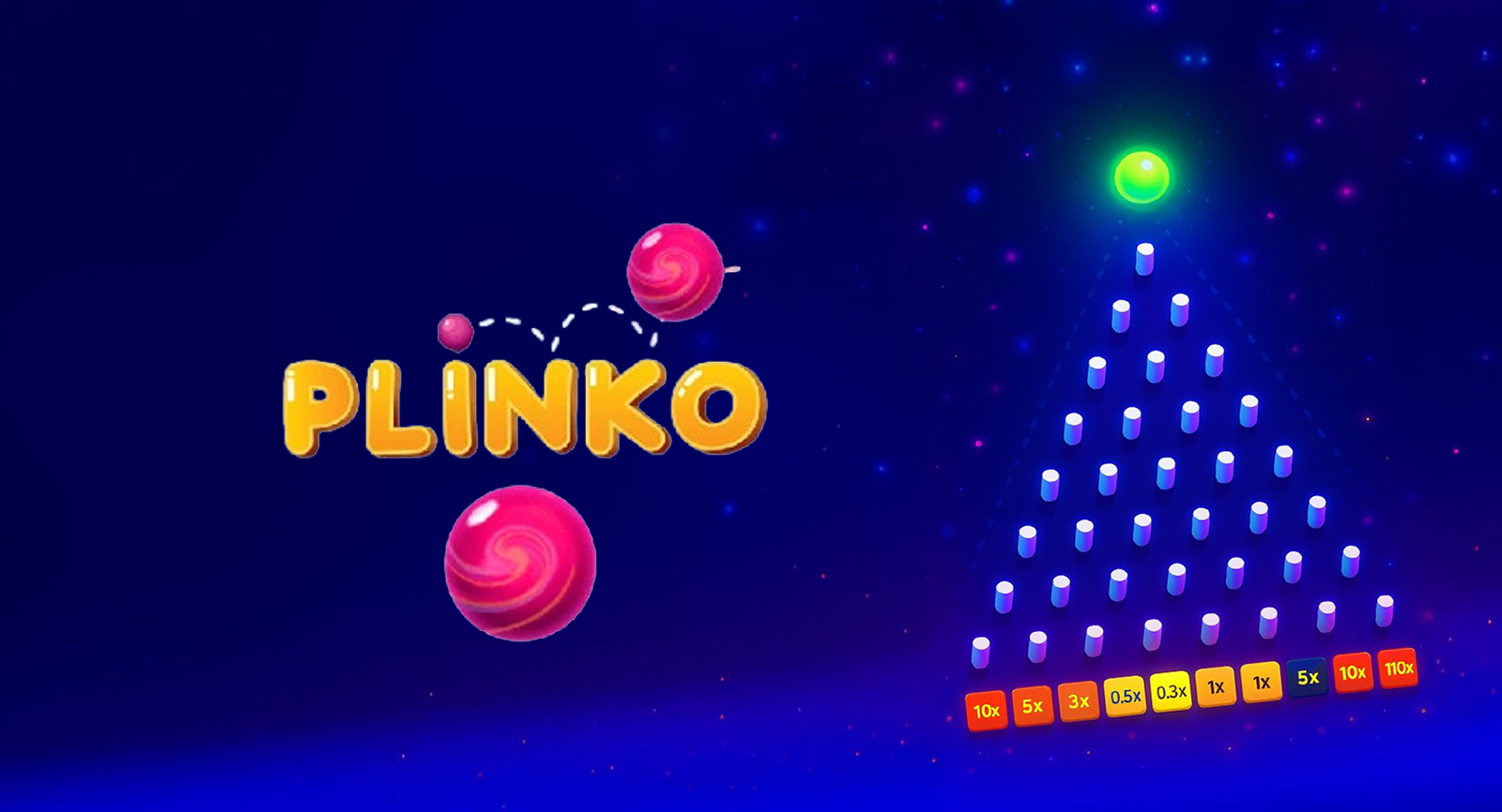 Vista completa del tablero de Plinko Colombia con todas las filas de clavijas iluminadas y zonas de multiplicadores en la base